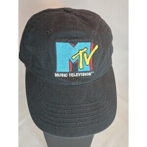 MTV Music Television Logo Black Strapback Hat Retro TV Network Cap OSFM